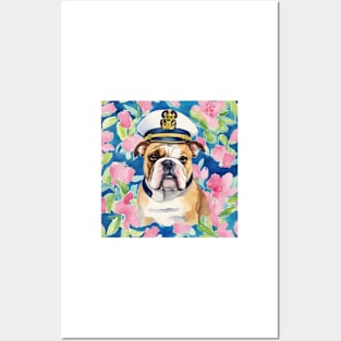 Lilly Pulitzer inspired portrait of a bulldog Posters and Art